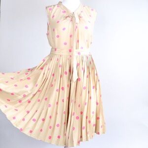 Kate Spade fun Pink Polka Dot Pleated Dress and matching bow blouse